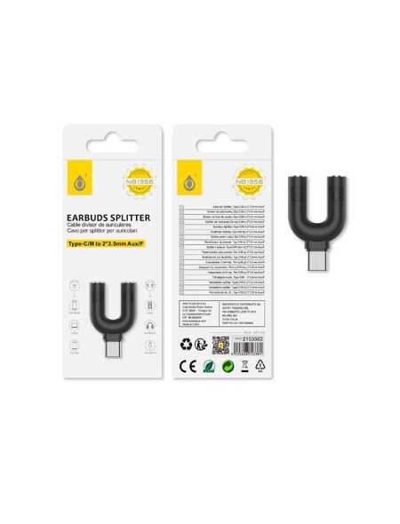 Adaptador divisor de audio y microfono Type-c macho a 2 Jack 3.5mm Hembra / NB1356 / Negro / One+
