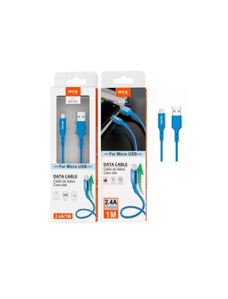 Cable datos USB 2.0 a Micro USB / 1m / 2.4a / Trenzado / Aluminio / BT753 / Azul / One+