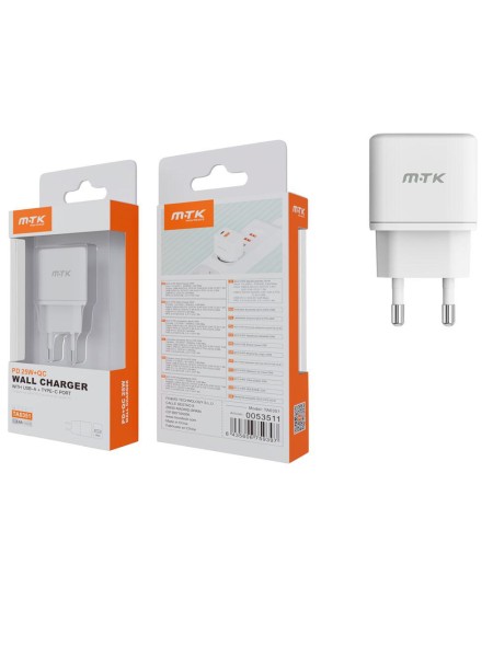 Cargador de red Usb QC3.0 + Type-C / 25W / Blanco / TA0351 / 0053511 / MTK