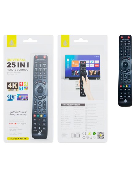 Mando a distancia TV Universal 25 en 1 / NR9486 / Negro / One+ / 2904862