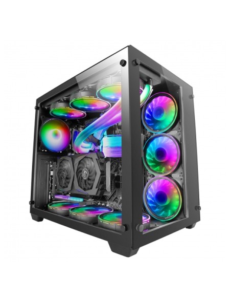 ÷ Caja e-atx torre gaming mars gaming mcv3 black xxl premium custom doble ventana de cristal templado